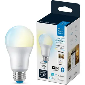 WiZ 60W A19 Tunable White Dimmable LED Smart Bulb - Pack of 1 - E26 Base - Indoor Interior LED Lighting - Wi-Fi Connectivity - Voice/App Control - Motion Activation - Matter Compatible, Dimmable Led Lights