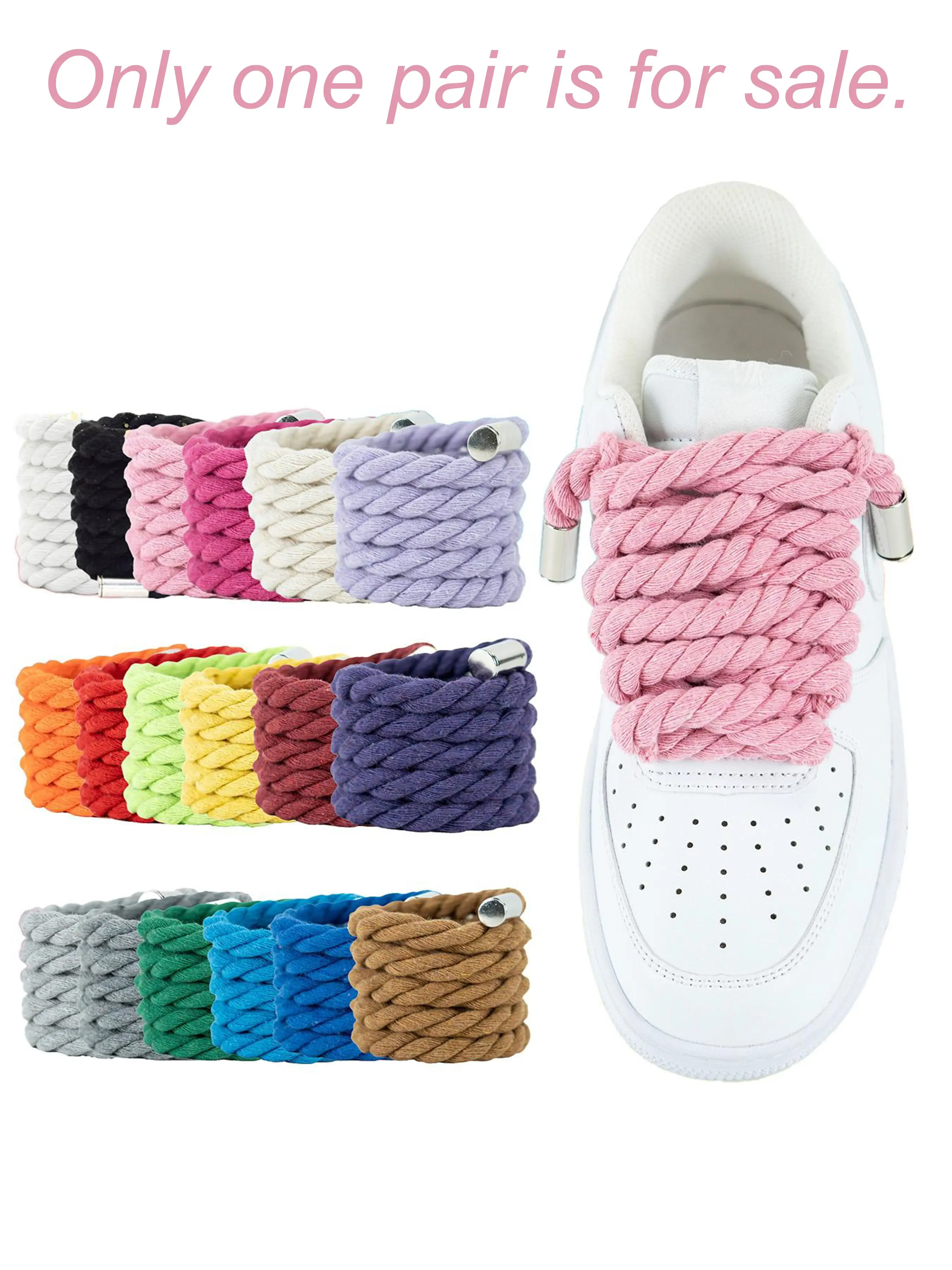 Two Pairs Metal Head Round 10mm/5mm Solid Color Handwoven Hemp Rope Shoelace Thick Laces Design Round Toe Laces Thick Board Shoes Dad Shoes, All Seasons Party Style