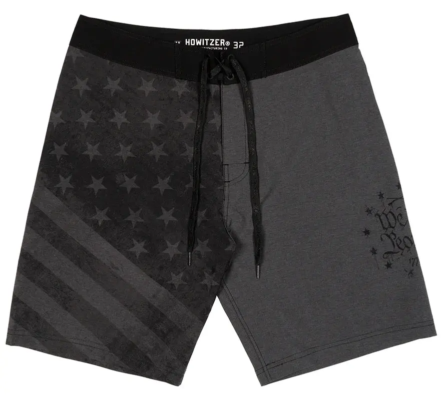 Howitzer Men's American Freedom Patriotic Polyester Swim Trunks - 11" Inseam, Back Pocket, Drawstring, Adjustable Fit, All Over Print, Resort Wear, Durable, Lightweight, Cold Wash, Supports Heroes, Polyester Clothes, Casual, Original Art