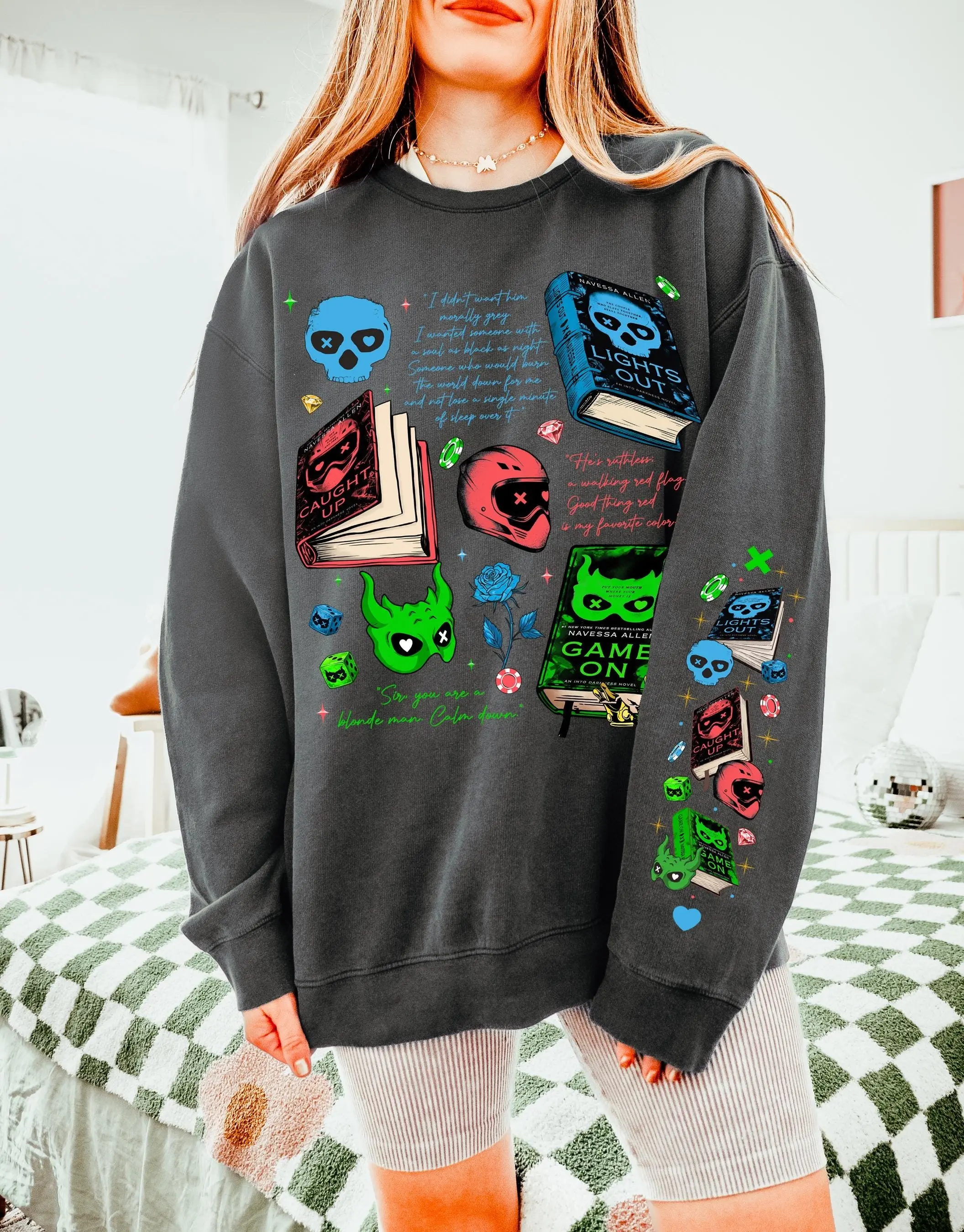 Game On Navessa Allen Sweatshirt, Dark Romance Series Shirt, Book Fan Merch, Lights Out Caught Up Series Shirt