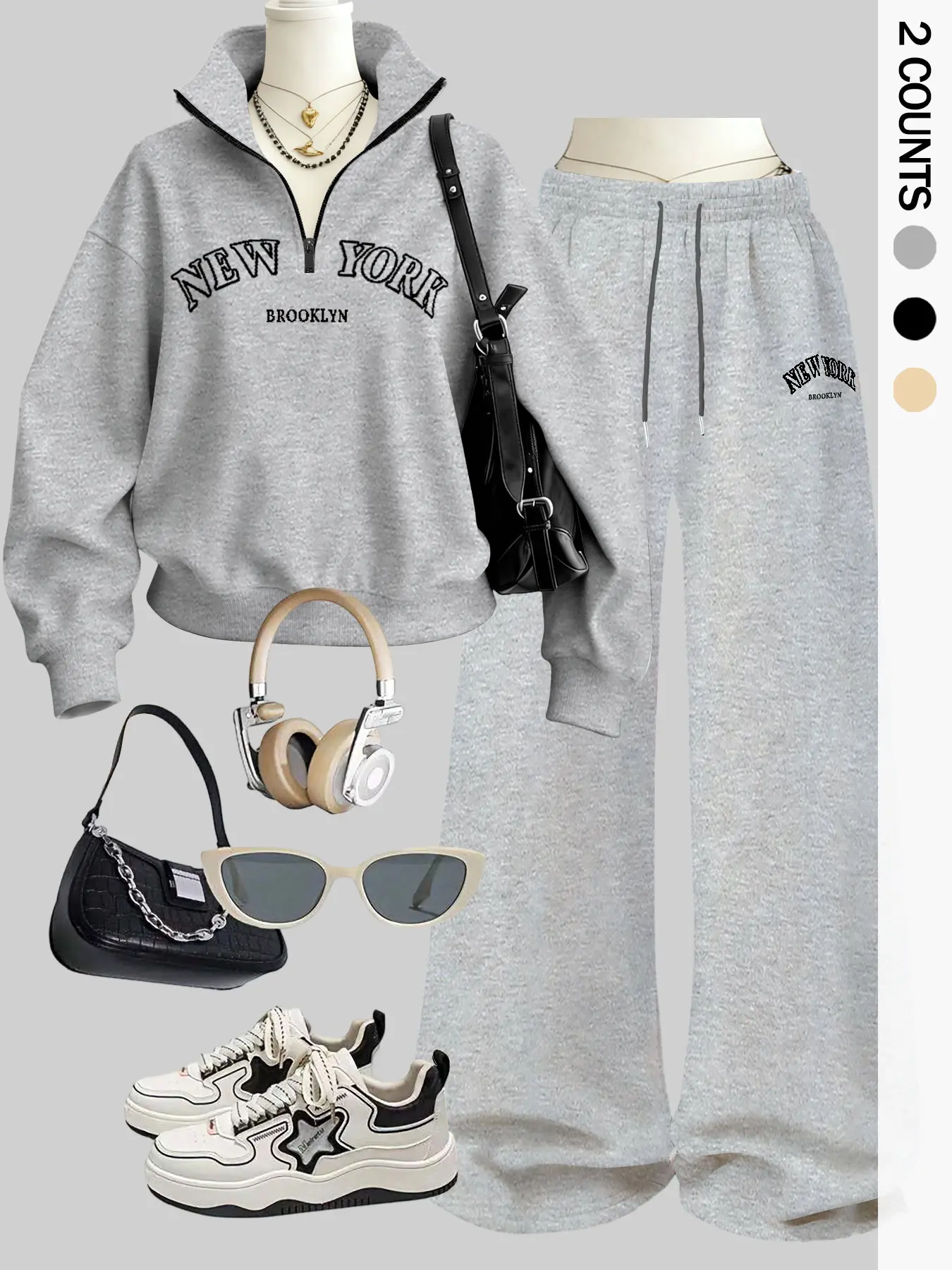 Women's Fashion Casual Loose Fit Letter Print Hoodie and Straight Leg Sweatpants Set, Fall & Winter Essential Two-Piece