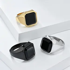 Stainless Steel Simulated Gemstone Ring Light Luxury Faceted CZ Band Titanium Steel Men’s Jewelry Royal Feel