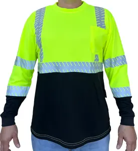 Crew Yellow Safety Shirt Reflective High Visibility ANSI Class 3/Level 2 Type R Long Sleeve 100% Polyester Birds-Eye Mesh with 2" Segmented Heat Transfer Reflective Tape - Construction Gear Safetyshirt Safetyshirt Safetyshirt