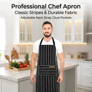 Cotton Custom Striped Apron - Adjustable, Stain-Resistant for Kitchen, Cafe