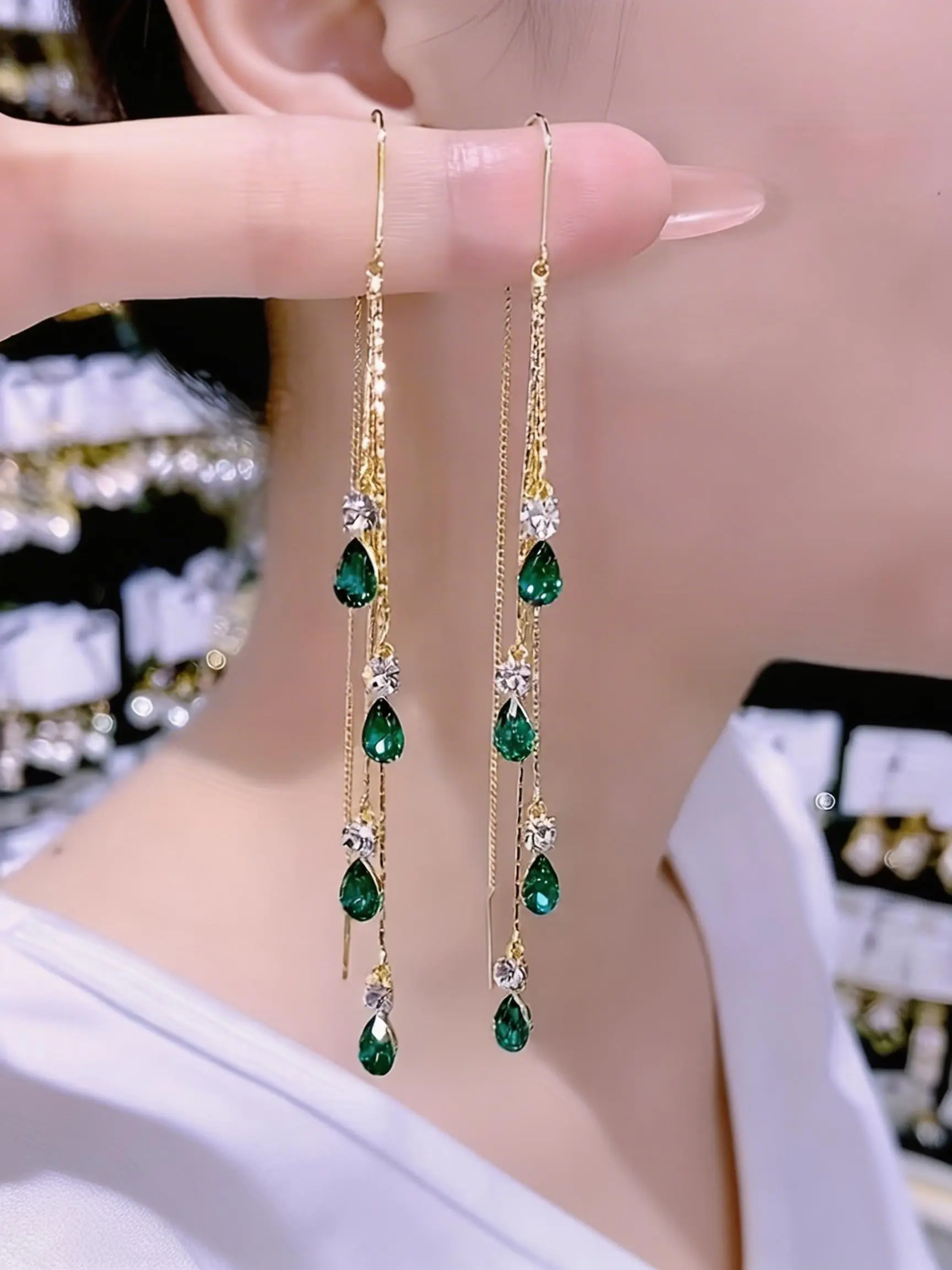 Elegant Rhinestone Fringe Earrings, Luxurious Dangle Earrings, Fashionable Sparkling Drop Earrings, Perfect for Parties and Weddings, Fashion Accessories, Earrings Jewelry
