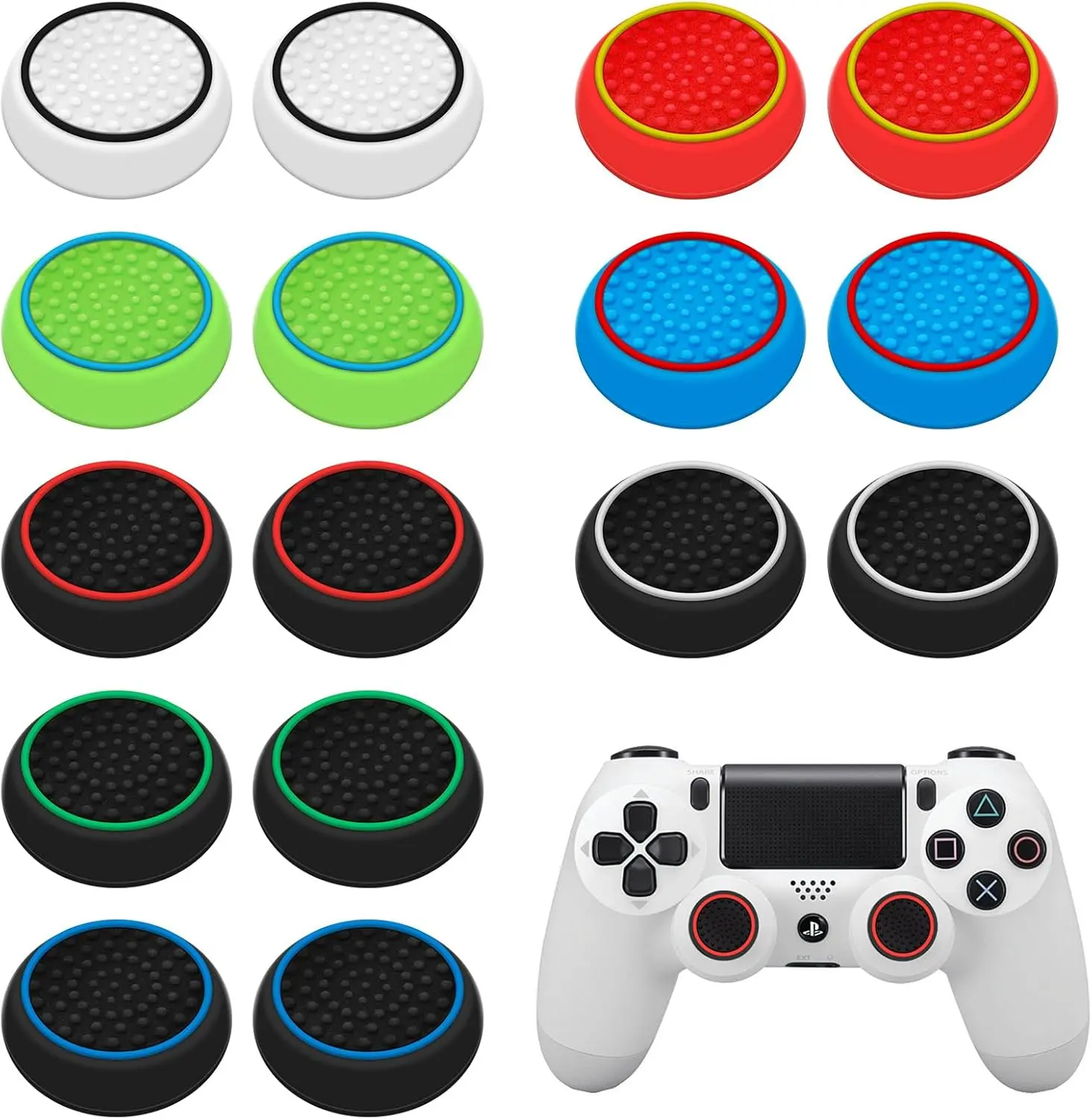 16Pcs Silicone Game Controller Thumb Grips - Anti-Slip, Anti-Scratch Replacement Caps for PS4/PS5 Console Analog Sticks, Gaming Accessories