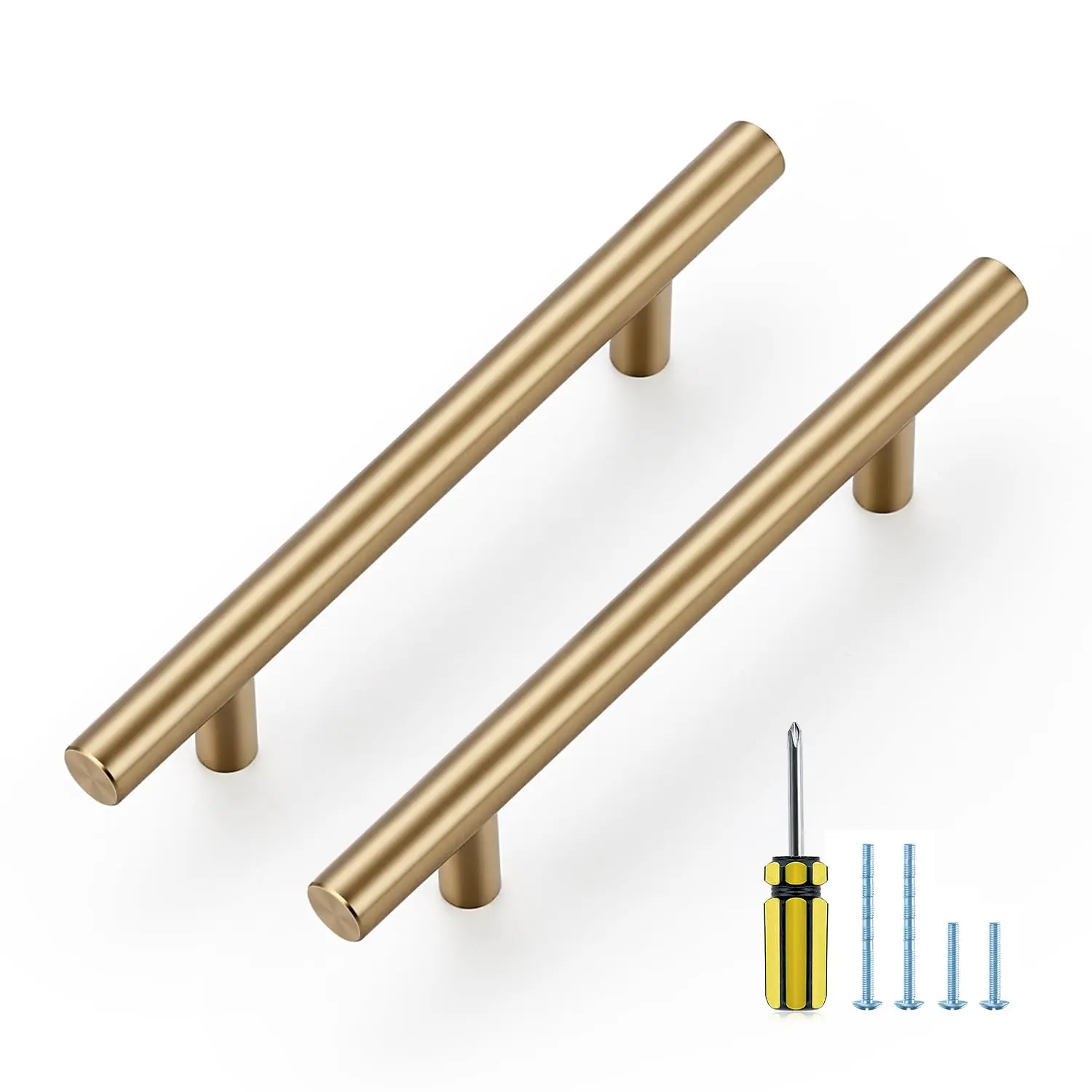 Ravinte Solid Steel Handle Sets, Champagne Bronze Stainless Steel Kitchen Cabinet Pulls (4 in Hole Center, 6-3/8 in Length) with Screwdriver for Dresser Drawers, Cupboards