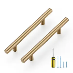 Ravinte Kitchen Cabinet Handles Champagne Bronze 4 Inch Hole Center Stainless Steel Pulls for Dresser Drawer Cupboard Handles with Screwdriver, 6-3/8 Inch Length