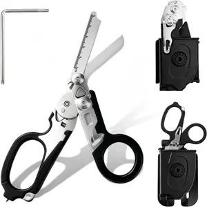 6 in 1 Multi-function Foldable Trauma Shears with Compatible Holster with Strap Cutter and Glass Breaker