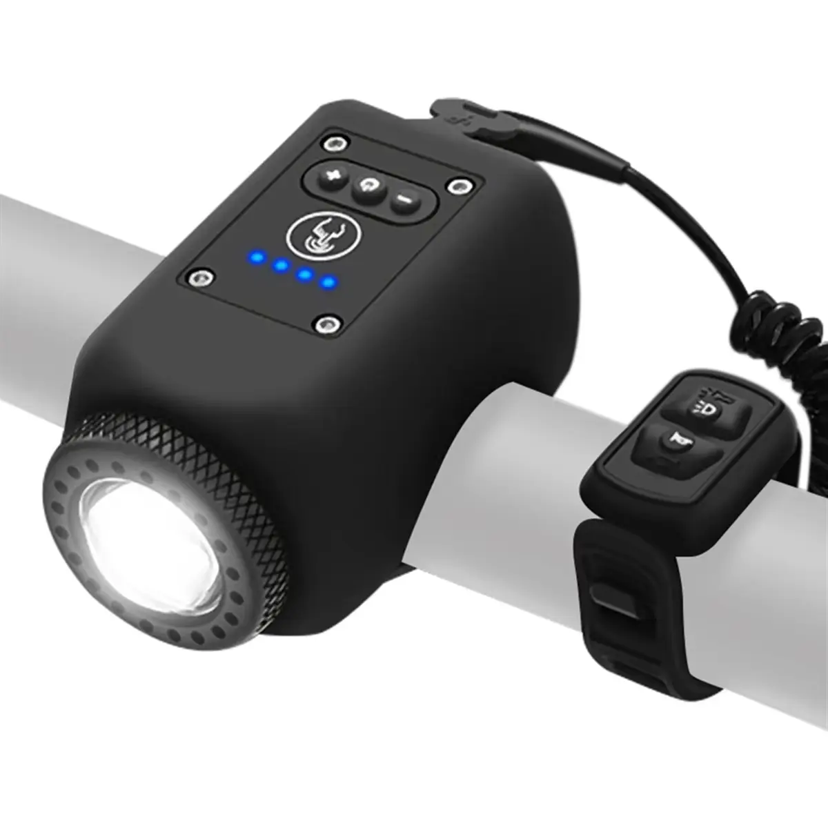 ABMO Bike Light and Horn 2-In-1 Set for Night Riding, Night Cycling Flashlight Accessories, 4 Light Modes, Ipx5 Black