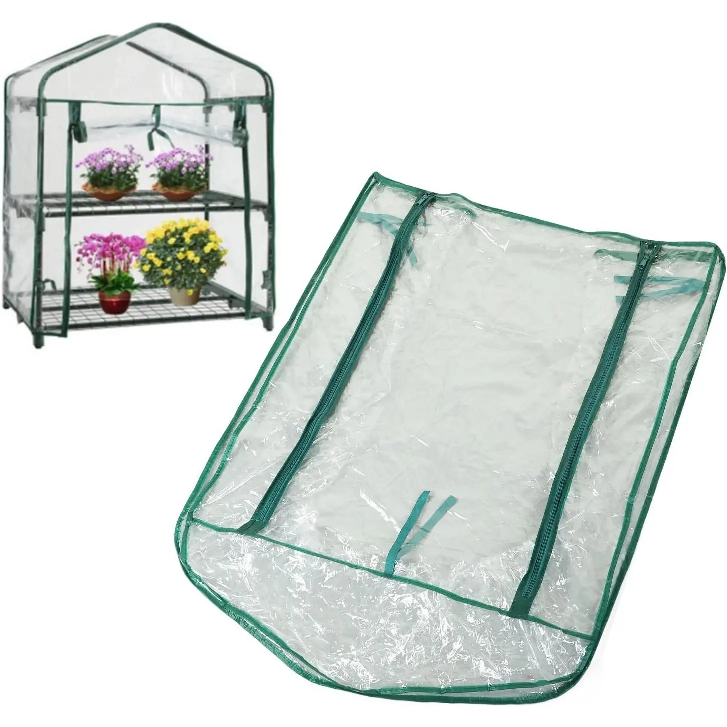 2-Tier PVC Frame Plant Enclosure Covered Mini Walk-In Greenhouse Tent, DIY Assembly Required Gardening System with PVC Cover, 27x19x36 in Home Improvement Garden Supplies