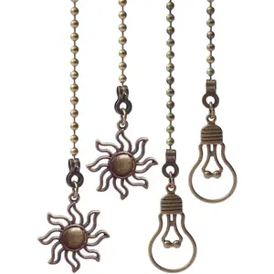 4 Pack 12 Inch Ceiling Fan Pull Chain Extension Fan and Bulb Shaped Chain Ornaments Bronze