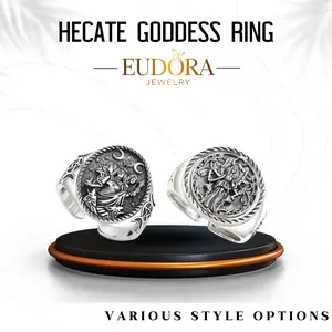 Adjustable Hecate Ring, S925 Sterling Silver Amulet, Goddess of Magic & Moon, Celestial Symbol, Open Ring for Women, Mystical Jewelry Gift