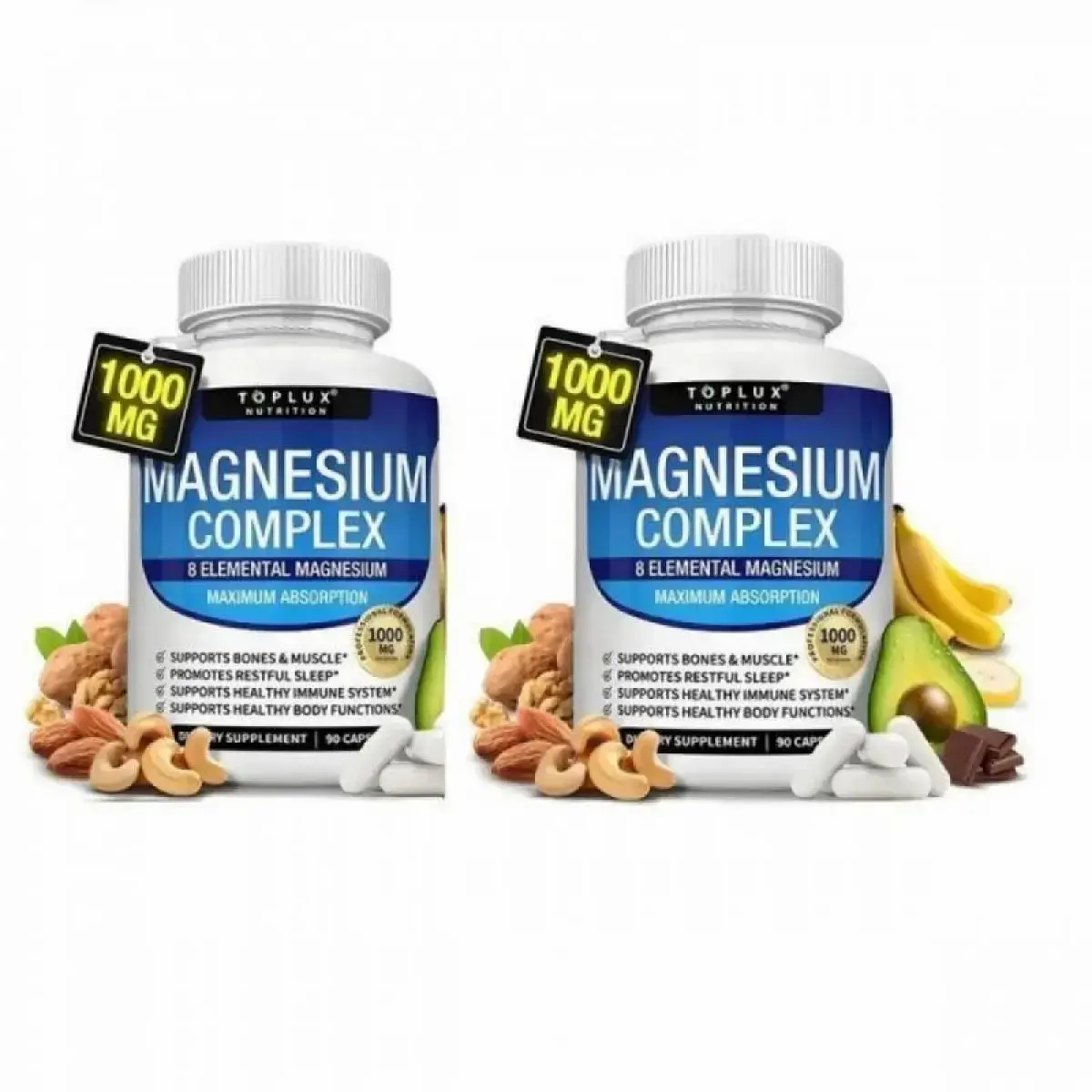 Toplux Nutrition Magnesium Complex 1000mg, 90 Capsules | 7 Chelated Magnesium Sources, Supports Bone, Muscle, Sleep, Immune & Energy for Men & Women