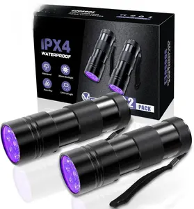 COSOOS 2 Pack UV Flashlight 12 LED Handheld Blacklight 395nm Mini Torch for Pet Urine Bed Bugs Scorpions IPX4 Waterproof Battery Powered