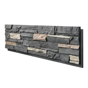 Hausvita HomeImprovement FauxStone Wall PU Stone Panel  Castle Stone 47.24x11.81x1.18 Inch for Indoor & Outdoor Use Durable Faux Stone Wall Siding