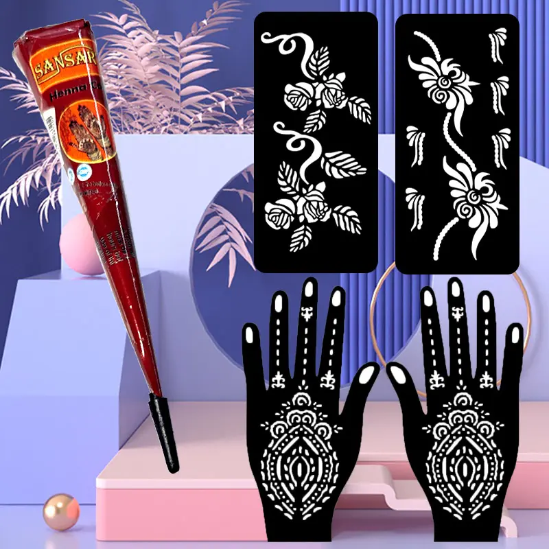 Henna Tattoo Kit(3 Cones,25g Each) Three templates are included Cosmetics Makeup Face Paint