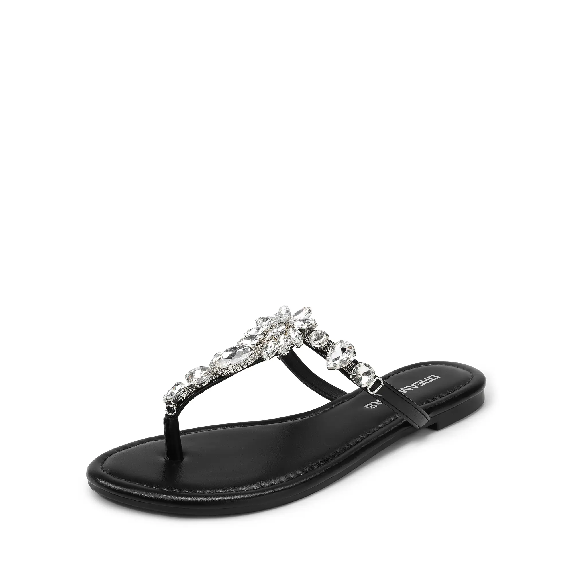 DREAM PAIRS Women's Dressy Rhinestone T-Strap Thong Flip Flops - Stylish Design Flat Shoe for Summer Dresses, Beach