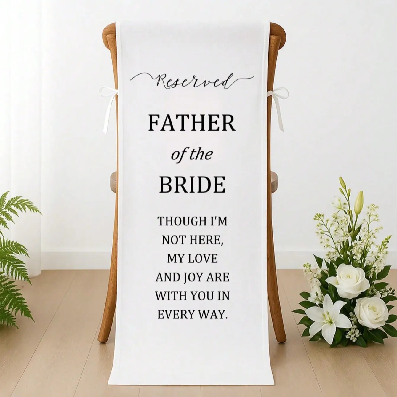 Memorial Linen Chair Sign for Weddings, Wedding Reservation Sign, Elegant Reserved Banner, Gift for Bride or Groom Father, Personal Gift, Father of the Bride, Wedding Functionality, Decor, Rustic Design, Signage, Rustic Farmhouse Design