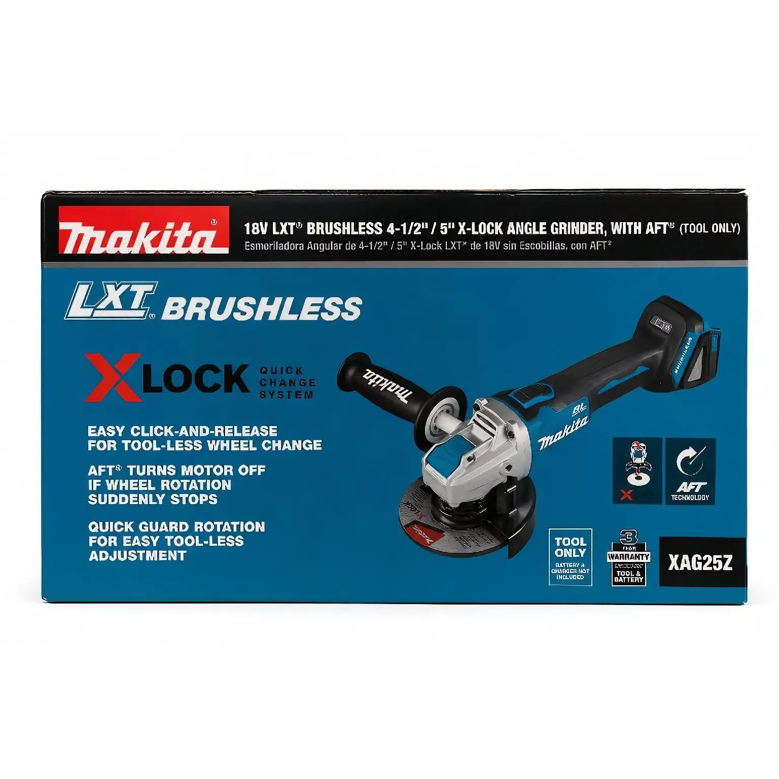 Makita 18V LXT Brushless 4-1/2" / 5" X-LOCK Angle Grinder with AFT Technology XAG25Z Tool Only
