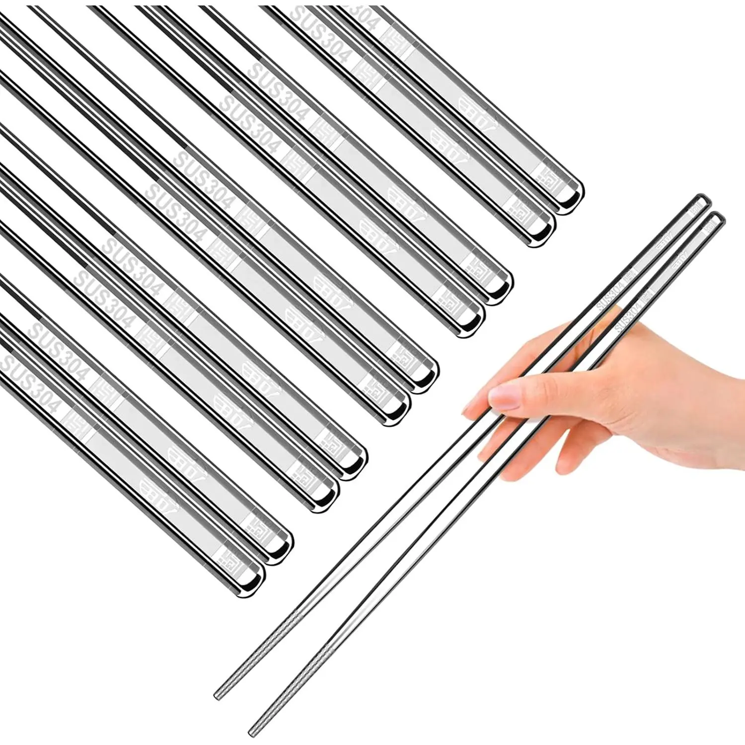 Stainless Steel Metal Chopsticks,   Chopsticks Dishwasher Safe, Square Lightweight Non-Slip Chop Sticks Easy to Use for  Kitchen Hotel Restaurant (Stainless steel, 8.7)