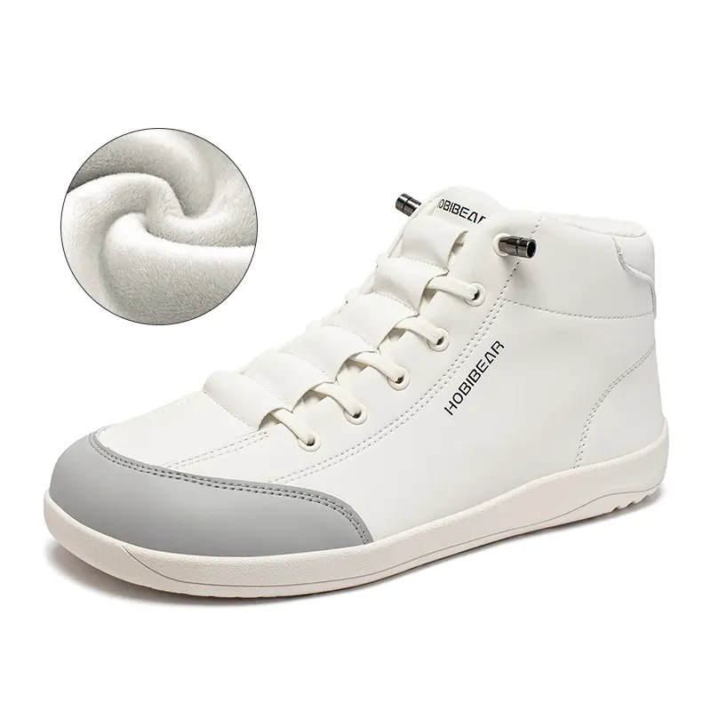 HOBIBEAR Winter Fleece Lined Wide Toe Shoes Spring Autumn Men's Sports Shoes Mid Top Flat Women's Skate Shoes