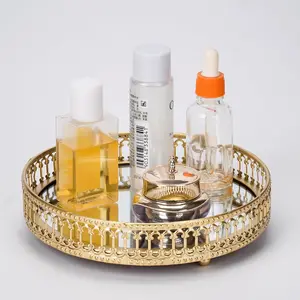 Mirrored Vanity Tray for Bathroom Counter,Metal Decorative  Storage Tray  Perfume Organizer for Dresser,Bedroom, Decor,Suit for Candle Holder,Coffee Table Centerpiece,S