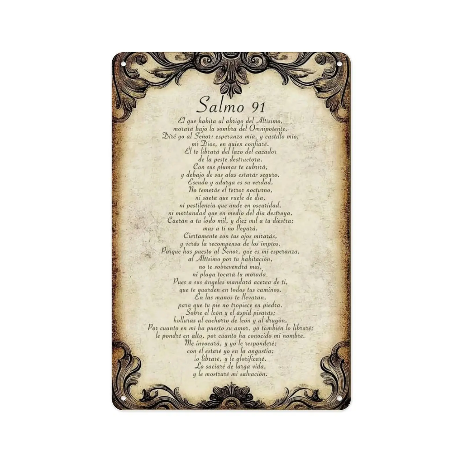 Vintage Aluminum Flat Decorative Sign - 1pc 8x12 in 'Salmo 91' Spanish Psalm Wall Decor Plaque, Vintage Plaque Decoration for Christian Faith Spaces
