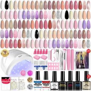 70PCS Nail Polish Kit Acrylic Nail Kit 35color nail gel polish Set With Nail Lamp Top Coat Base Coat MATT Coat Manicure Tools Set Nail Art Kits