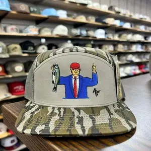 Funny Bottomland Camo 7 Panel Trucker Cap, Embroidered Deer Hunting Mesh Snapback, Humorous Southern Gift for Him Her
