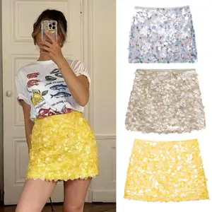 European and American style elegant women's short skirt with sequin A-line design