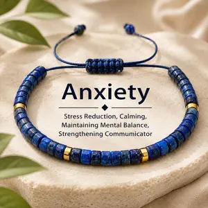 Relieve Anxiety Lapis Lazuli Beaded Bracelet,Crystal Jewelry,  blue bracelet blue friendship bracelet unity  bracelet beaded  jewelry protection bracelet encouragement gift fashion artificial Colorblock Beaded Crystal Bracelet summerwins,summerwins