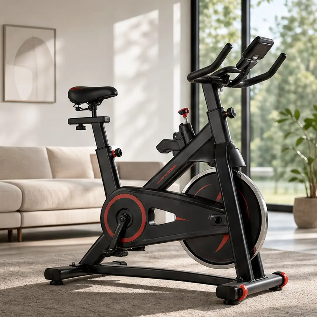 Indoor Exercise Bike Stationary Cycling Bike with Monitor Adjustable Resistance Comfortable Padded Seat Multi-Directional Handlebars Stable Steel Frame Belt Drive Quiet Portable Home Fitness Workout Cycle Black+Red, Black+Blue/Black+Red Color