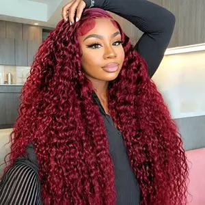 99j Burgundy Lace Front Wigs Human Hair 13x6 Deep Wave HD Lace Front Wigs Pre Plucked with Baby Hair 180 Density Glueless Wet and Wavy Red Wine Colored Wigs Human Hair for Women SummerVibes