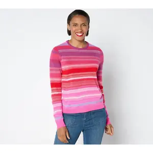Isaac Mizrahi Live! Jacquard Stripe Pullover Long Sleeve Sweater