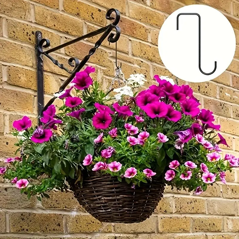 2pcs/4pcs Fence Hooks, Heavy Duty Over Door Hooks Stainless Steel Plant Hanger Garden Hanging Brackets Hooks for Indoor Outdoor Plant Hanging, Bird Feeders, Lanterns, Fences
