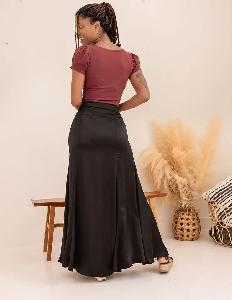 Tall Satin Maxi Skirt | Black