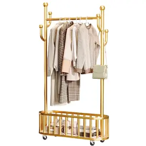 Rolling Clothes Rack with Wheels, 68.9 Inch Tall Garment Clothing Rack with Basket, Movable Portable Coat Rack for Bedroom