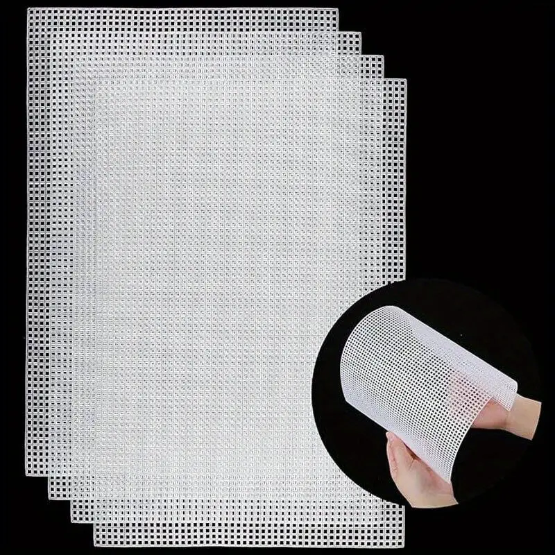 4PCS Sewing Plastic Canvas Sheets White Mesh Sheets for DIY Embroidered Woven Crafts 30*20cm Embroidery Kit