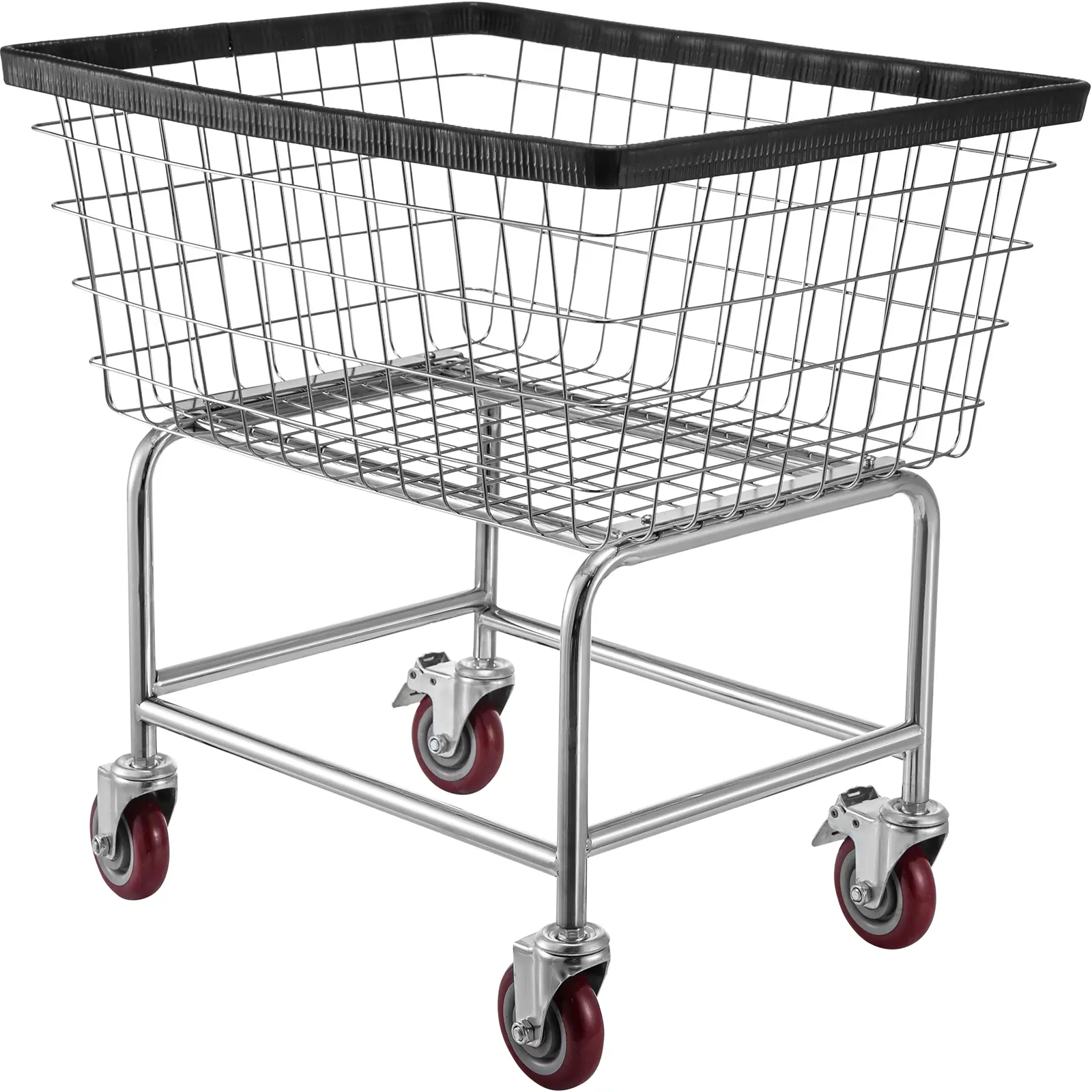 【BackToSchool】VEVOR Wire Laundry Cart, 2.5 Bushel Wire Laundry Basket with Wheels, 21\'\'x27\'\'x27.5\'\' Commercial Wire Laundry Basket Cart, Steel Frame with Chrome Finish, 4inch Casters, Wire Basket Cart
