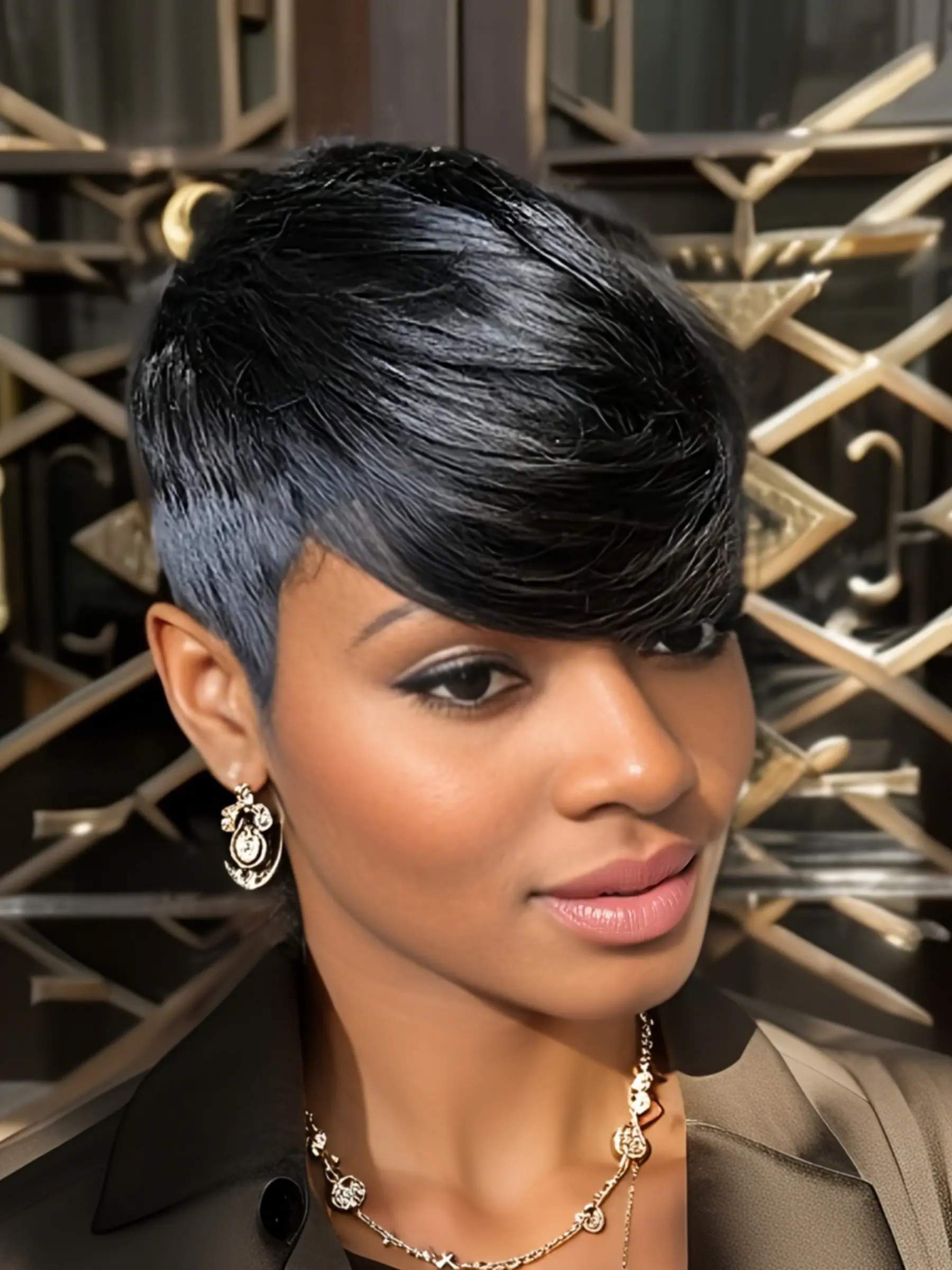 Women's Pixie Cut Short Human Hair Wigs with Bangs, Natural Looking Wigs, Fashion Wig, Machine-Made Full Lace Wig for Daily Wear & Special Occasions, Real Hair Wigs