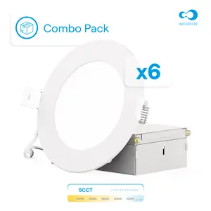 Infibrite 4 Inch 5CCT Selectable 9W 750LM Thin LED Ceiling Light Kit, Dimmable, Wet Rated (6 Pack)