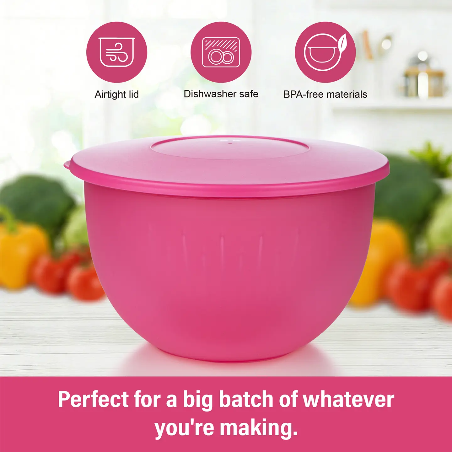 Airtight Lid Dishwasher Safe BPA-Free Materials Perfect for Big Batch Cooking Pink Mixing Bowl