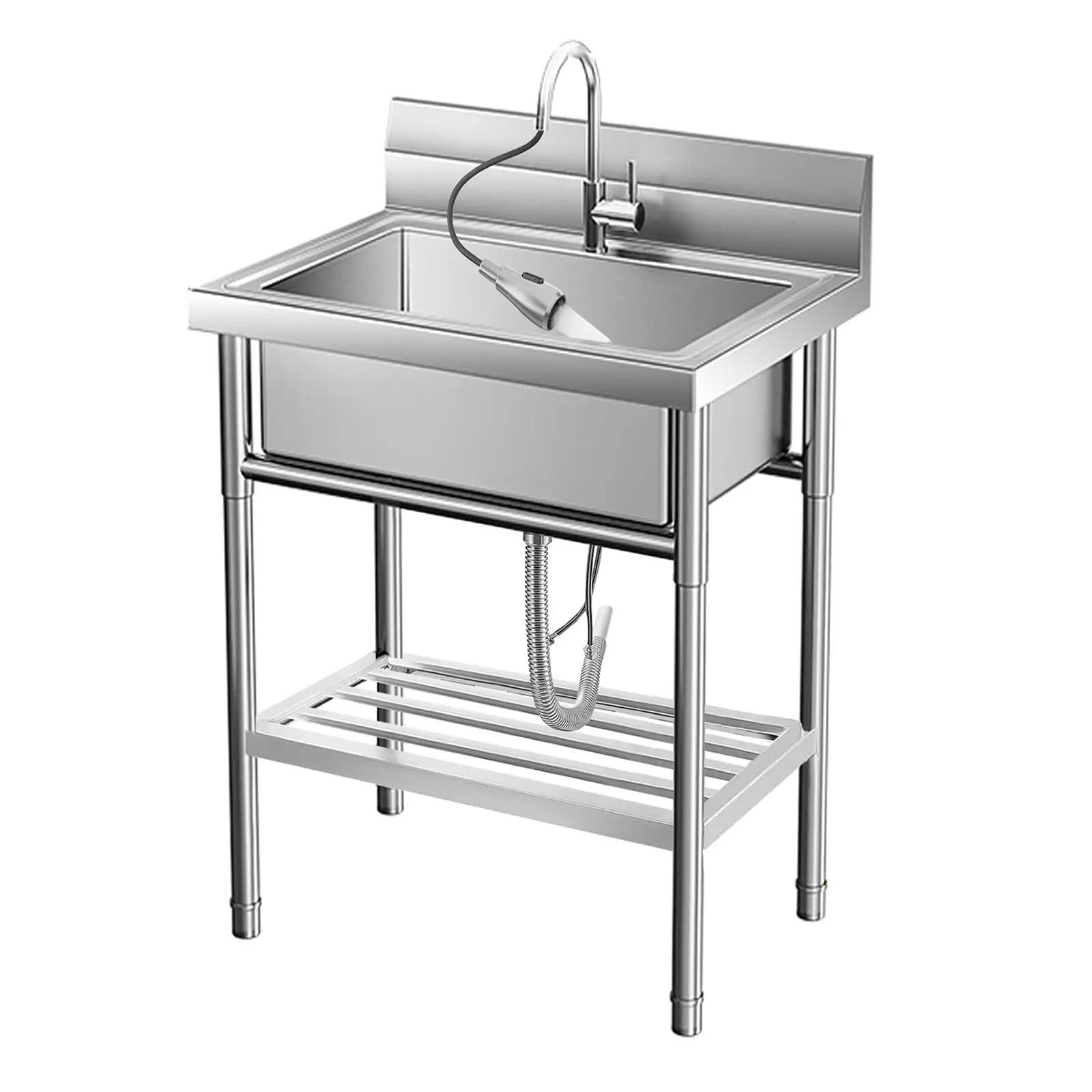 Garvee Stainless Steel Utility Sink, 20x20x34 in, Free Standing Single Bowl with Hot and Cold Water Pipes, Ideal for Commercial Kitchens, Laundry Rooms, Bathrooms, Indoor and Outdoor Use