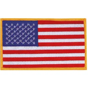 Red White Blue - Jumbo US Flag Sew On Patch with Gold Borders