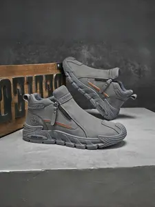 Men's New Functional Style Platform Athletic & Casual High-Top Boots - Color-Block with Side Zipper