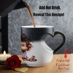 Magic Color-Changing Ceramic Mug with Cute Monkey Design, Thermosensitive Mug for Coffee Lovers, 11 Oz/330 Ml, Stylish Coffee Mugs, Gifts for Friends, Ceramic Printed Drinkware