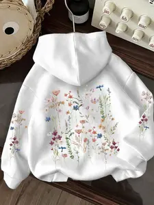 Women's Fashion Hooded Sweatshirt, Tops, Floral Print, Casual Loose Fit, Summer Wear, Warm, Soft & Comfortable, Ideal for Daily, Graphic Hoodie