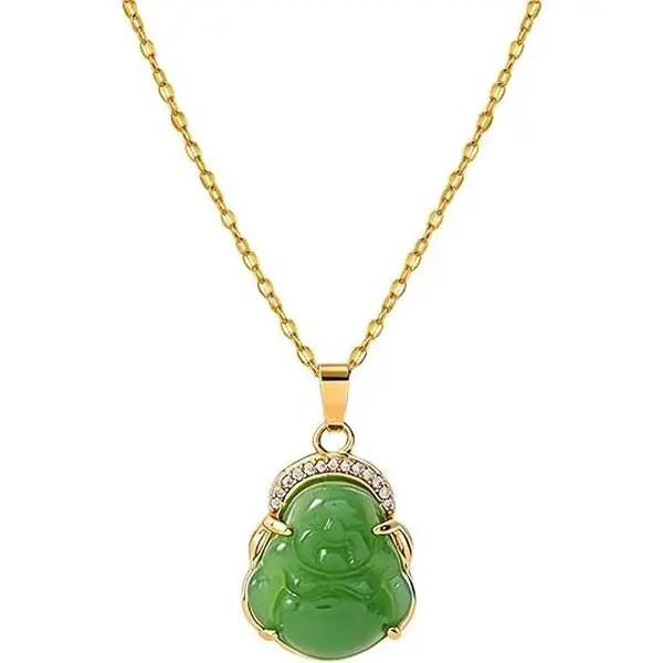 DearLuniva B Jade Necklace for Women Buddha Jade Necklaces Green Crystal Necklace Lucky Buddha Jewelry Gifts for Women Men
