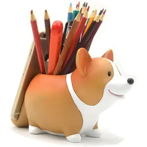 Creative Cute Desk Accessories Corgi Pen Pencil Holder with Phone Stand Pen Cup Office Decor Home Office School Desk Decor Corgi Gift